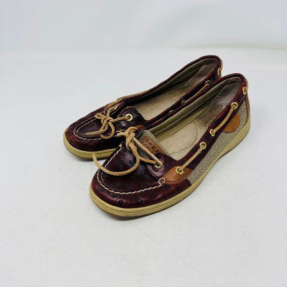 Sperry Angelfish Embossed Anchor Boat Shoe Brown/Tan Leather Size 9M - Picture 2 of 14